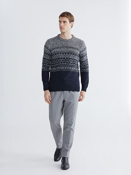 Bisiklet Yaka Desenli Erkek Triko Kazak