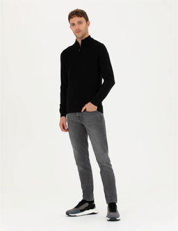 Siyah Slim Fit Fermuarl_ Dik Yaka Triko Kazak - Pierre cardin фото 4