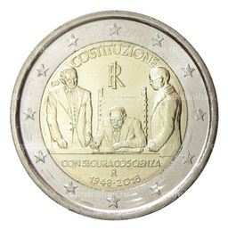 Монета 2 евро 2018 года Италия  70 лет Конституции Итальянской республики