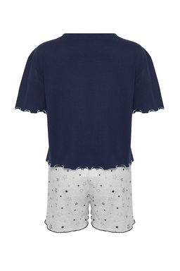 Trendyolmilla Gri Melanj Galaksi Desenli Baby Overlok Detayl? Sortlu Orme Pijama Tak?m? THMSS24PT00203 фото 13