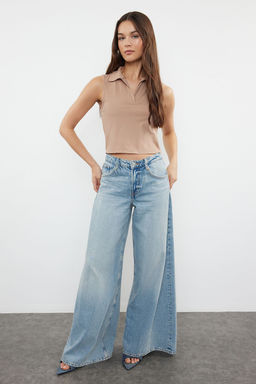 Vizon Polo Yaka Fitilli Orme Bluz TWOSS22BZ0335