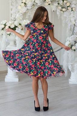 Платье женское из кулирки Люси красно-желтые цветы - Амадэль фото 11