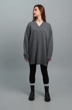 Женский удлиненный джемпер оверсайз с V-вырезом Happyfox - Happy fox фото 2