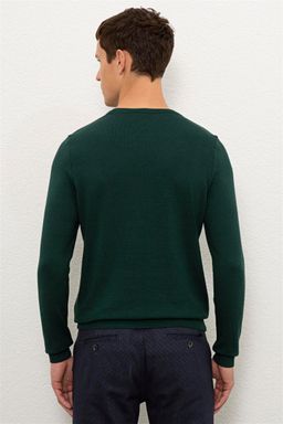 U. S. Polo Assn / Мужской зеленый трикотажный свитер с круглым вырезом Basic - U.s. polo assn фото 3