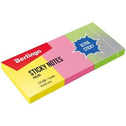 Блоки самоклеящиеся - комплект 3шт. Berlingo "Ultra Sticky" 50*40мм, 3 неоновых цвета по 100л. (LSn_39003)