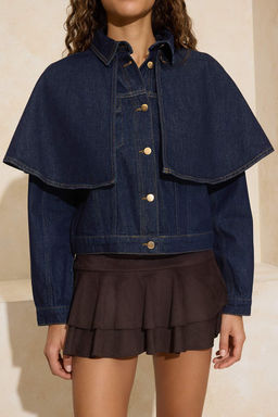 Ozel Koleksiyon Koyu Mavi C?kar?labilir Pelerinli Denim Panco Ceket TWOAW26CE00001