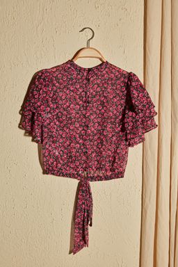 Trendyolmilla Cok Renkli Crop Cicek Desenli Dokuma Bluz TWOSS20BZ1657  фото 8