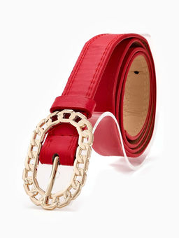 Ремень женский, 110×2.5 см, пряжка металл, золотистая, красный
