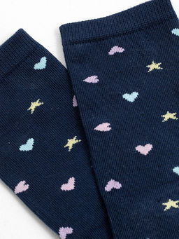 Цена за 5 пар! Высокие детские носки темно-синего цвета с сердечками и звездочками - Mark formelle фото 4