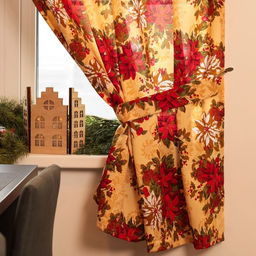 Комплект штор для кухни с подхватами «Доляна. Новогодние украшения», 2 шт., жёлтые, 145×180 см