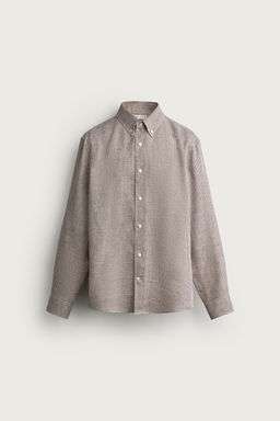 CAMISA REGULAR FIT CUADROS 100% LINO / Tostado - Zara фото 5