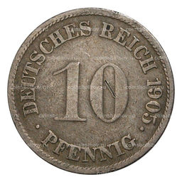 Монета 10 пфеннигов 1905 года G Германия