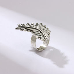 Кольцо Лист папоротник мини, цвет чернёное серебро, безразмерное - Qf фото 3