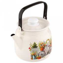 Романтика Чайник эмалированный 3,5л, 3,5л, д19,4см, h16,2см, s0,08мм, двойной слой эмалевого покрытия, металлическая крышка с пластмассовой ручкой-кнопкой, металлическая подвижная ручка (Россия) - Домашняя мода фото 3