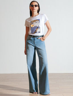 Свободная футболка с принтом из премиального хлопка с эластаном - Vilatte фото 5