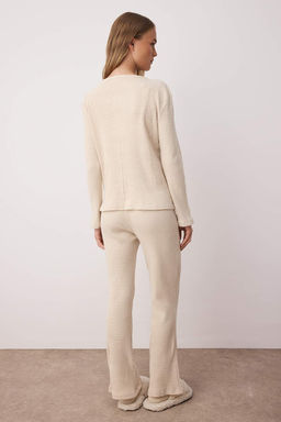 Bej Cizgili H?rka Yumusak Tuse F?rcal? K?sl?k Fitilli Orme Pijama Tak?m? THMAW26PT00040