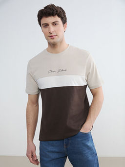 Bisiklet Yaka Renk Bloklu Penye Erkek Ti??rt