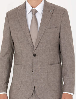 A__k Kahverengi Slim Fit Y_n Kar___ml_ Tak_m Elbise