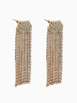 Серьги висячие со стразами Водопад мягкий квадрат, белые в золоте