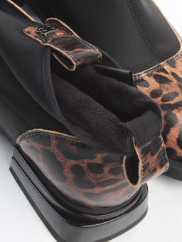 01-B44B-81PC BROWN/LEOPARD Ботинки демисезонные женские (натуральная кожа, текстиль, байка)