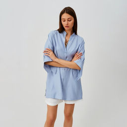 Блузка женская MINAKU: Casual collection с коротким рукавом, размер 46, голубая