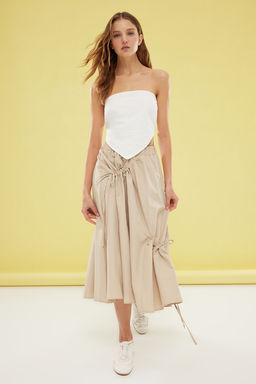TRENDYOLMILLA Haki Parasut Kumas Beli Lastikli Maxi Boy Dokuma Etek TWOSS25ET00050