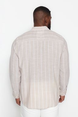 Tas Regular Fit Rahat Dugmeli Yaka Cizgili Buyuk Beden Gomlek TMNSS23GO00095 - Trendyolmilla фото 3