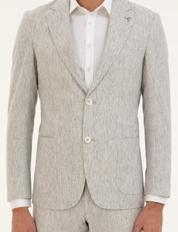 A__k Gri Slim Fit Keten Kar___ml_ Ceket