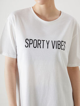 Bisiklet Yaka Bask?l? Kad?n Spor Ti??rt