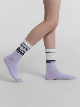 Цена за 5 пар! Носки детские фиолетовые с рисунком в виде надписи МАМIНА КВЕТАЧКА