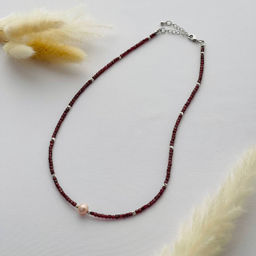 Бусы-Чокер из Граната с Жемчугом 42 см +