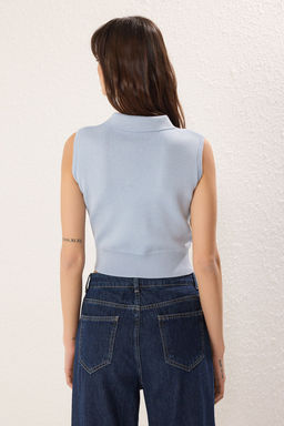 Trendyolmilla Ac?k Mavi Polo Yaka Triko Ince Bluz TWOSS25BZ00368  фото 4