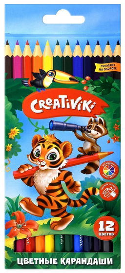 Набор цветных карандашей Creativiki 12 цв. шестигран. корп. дерев. карт.уп.