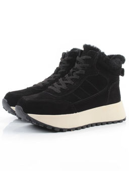 04-PAML08-1Z BLACK Ботинки зимние женские (натуральная замша, 100% шерсть, натуральный мех)