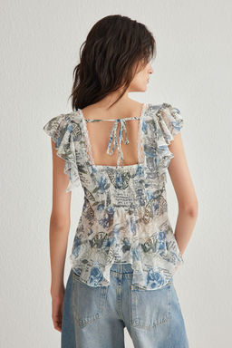 Trendyolmilla Cok Renkli Yoryo Sifon Cicekli Dokuma Dokuma Bluz TWOSS25BZ00107  фото 5