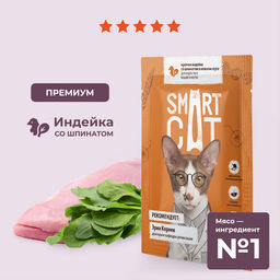 Паучи для взрослых кошек и котят кусочки индейки со шпинатом в нежном соусе