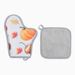 Кух. набор 2 пр. Этель Тыквы прих. 20*20 см, вареж-прихв. 27*20 см,100% п/э  фото 3