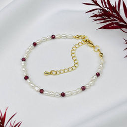 Браслет из белого Жемчуга и Граната 19 см +