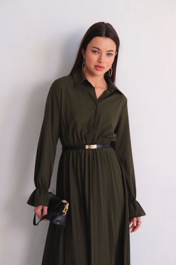 Martichelli Платье рубашка с юбкой-плиссе хаки фото 6