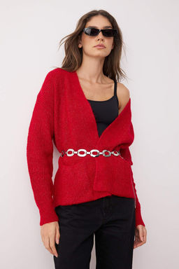 K?rm?z? Genis Kal?p Yumusak Dokulu Cep Detayl? Triko H?rka TWOAW24HI00133