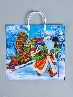 Цена за 5 шт. Пакет подарочный новогодний «Сказочный поезд», полиэтиленовый с пластиковой ручкой, 37×35 см