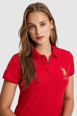 Kad_n K_rm_z_ Polo Yaka Mini Boy _rme Elbise