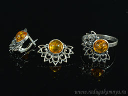 Кольцо Серьги с янтарем имитация размер 20