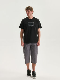 Bisiklet Yaka Bask?l? Penye Erkek Ti??rt