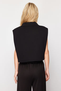 Siyah Relaxed/Rahat Kal?p Fermuarl? Dik Yaka Ay Kol Kal?n Yelek TWOSS24YE00011