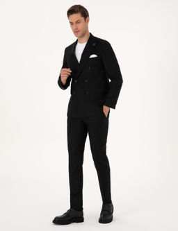 Siyah Ex. Slim Fit %100 Y_n _izgili Tak_m Elbise