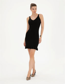 Siyah Ex. Slim Fit Triko Elbise
