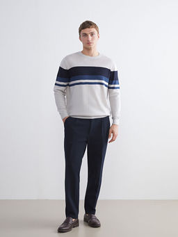 Bisiklet Yaka ?izgili Erkek Triko Kazak