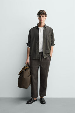 PANTAL?N RELAXED FIT 100% LINO / Verde oscuro