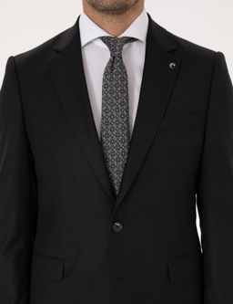 Siyah Slim Fit Y_n Kar___ml_ Mikro Desenli Klasik Ceket - Cacharel фото 7